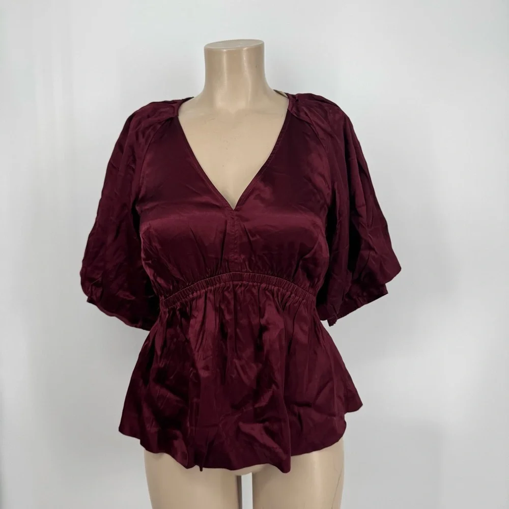 NWT Madewell Shirred Puff-Sleeve Top in Satin